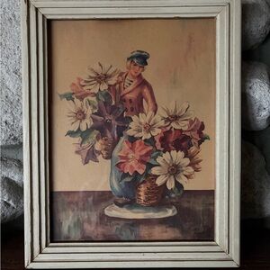 Vintage Mid Century Turner Style Floral Rustic Framed Print  Flowers CottageCore